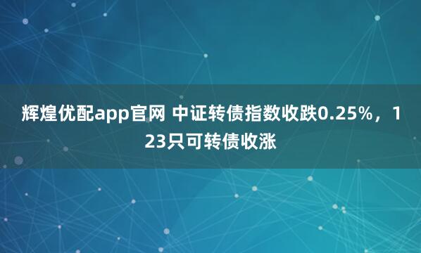 辉煌优配app官网 中证转债指数收跌0.25%，123只可转债收涨